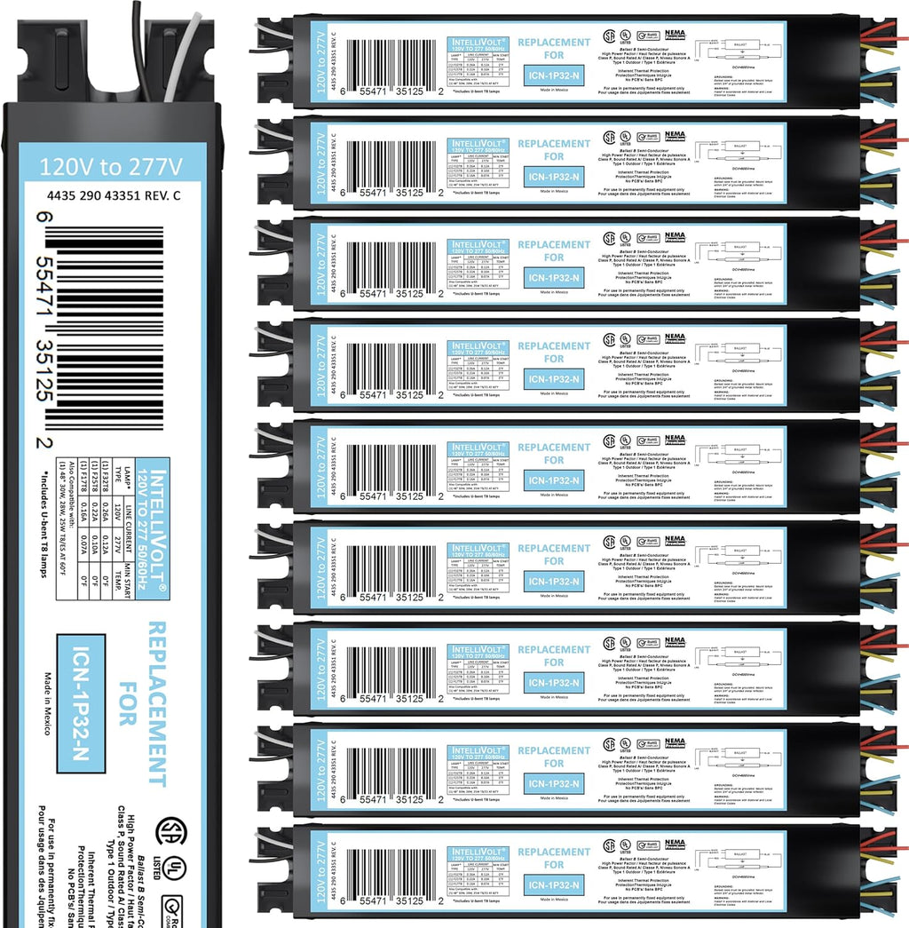 OHLECTRIC 10 Pack - Replacement for ICN1P32-SC 1 Lamp - T8 Fluorescent Ballast, Electronic Ballast Replacement 120-277 Volt, Instant Start - Standard and Energy Efficient Ballasts - UL Approved