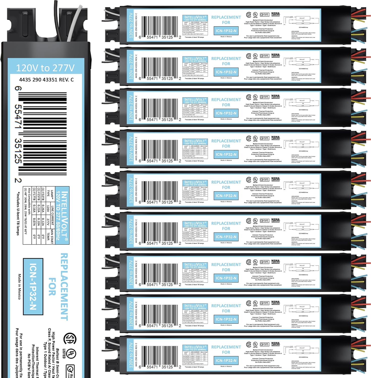 OHLECTRIC 10 Pack - Replacement for ICN1P32-SC 1 Lamp - T8 Fluorescent Ballast, Electronic Ballast Replacement 120-277 Volt, Instant Start - Standard and Energy Efficient Ballasts - UL Approved
