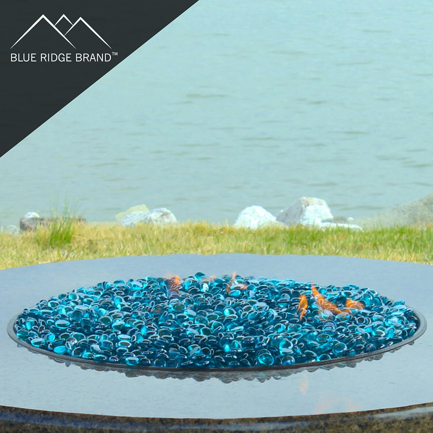 Reflective Fire Pit Glass Beads - Professional Grade Fire Glass for Fire Pit - 3/4" Firepit Glass Rock - Glass Stones - Gas & Propane Fireplace Glass (20 Pound, Aqua Blue)
