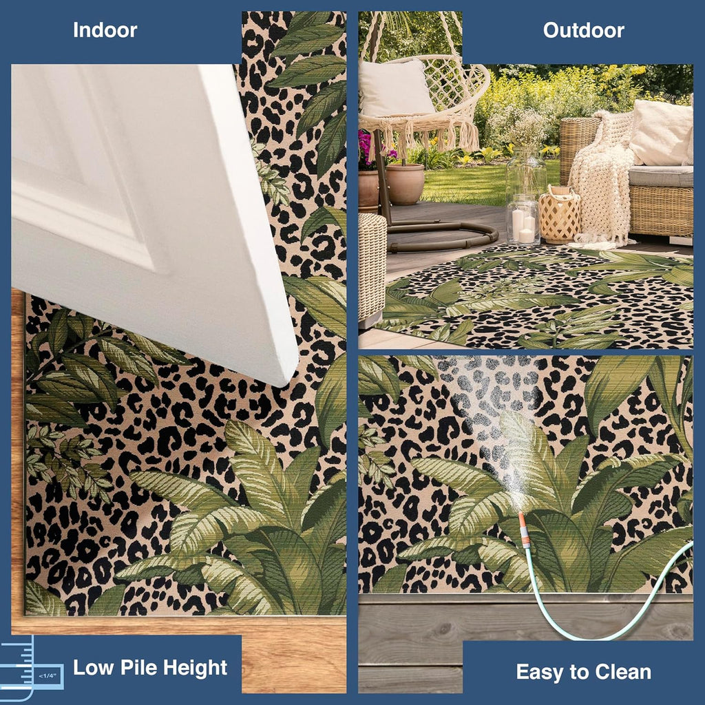 Liora Manne Marina Low Profile Durable Indoor/Outdoor Woven Rug- Safari Green 3'3" x 4'11"