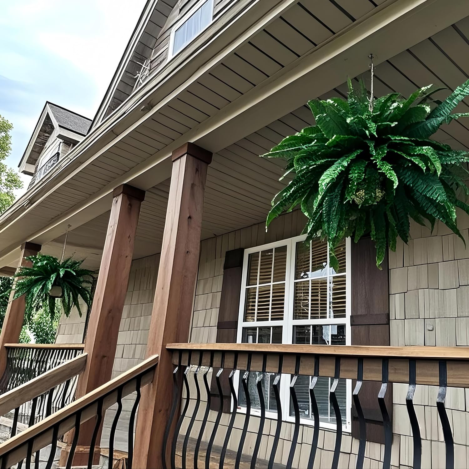 QIANYUN 2PCS Fake Ferns- Artificial Ferns for Outdoors-Faux Plants Boston Fern Tall Potted Plant Large for Front Porch Office Home Decor Indoor Outdoor
