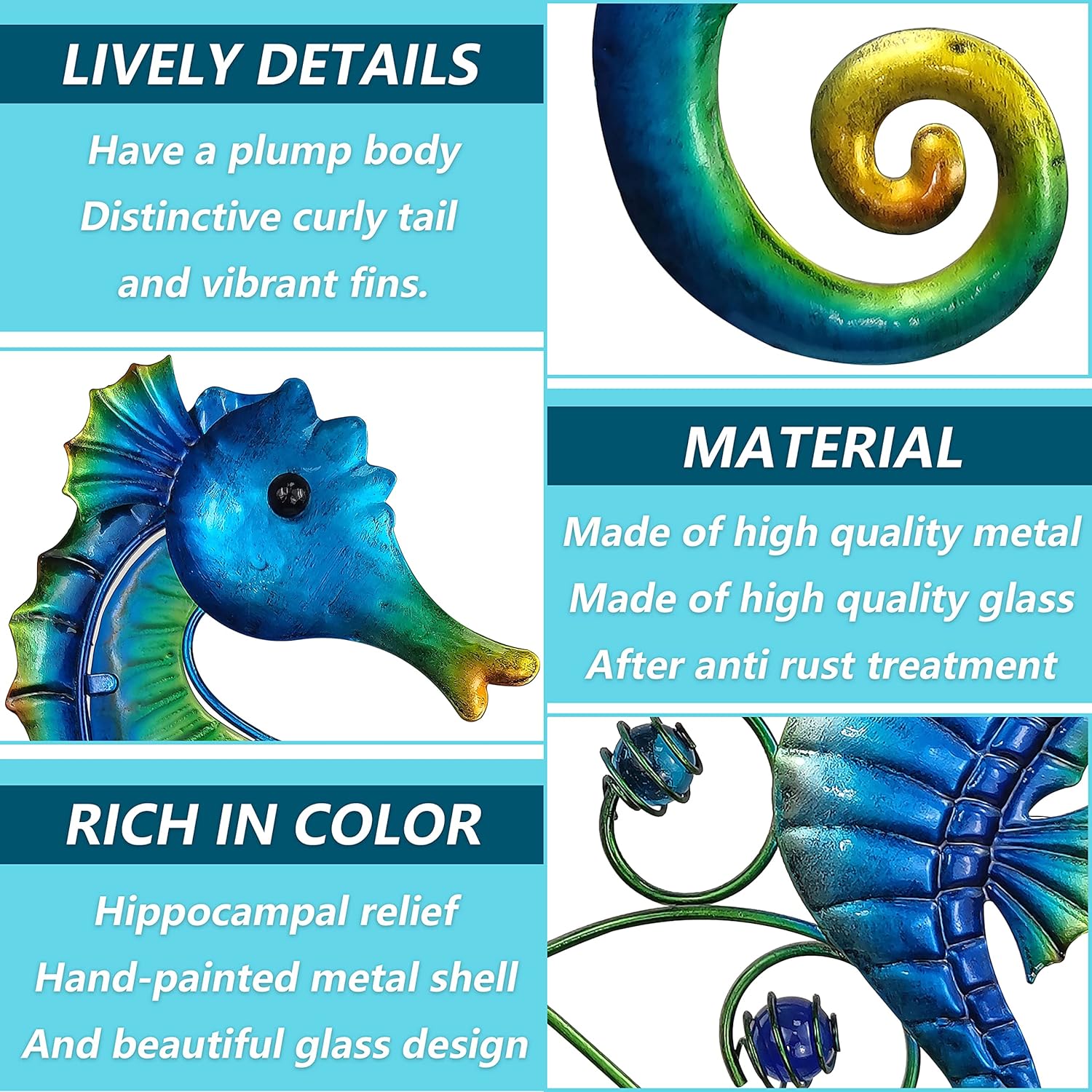 JOYBee Metal Seahorse Family Wall Art Decor-Outdoor Indoor Coastal Hanging Art-Beach Ocean Theme Garden Wall Art Decor for Patio Backyard Yard Fence Pool Bathroom Living Room Wall Decorations