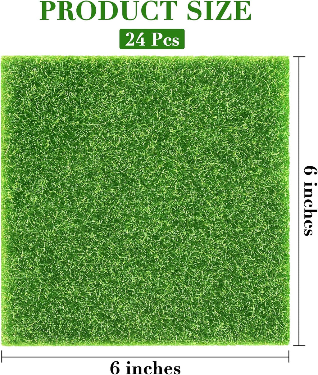 Elcoho 24 Pieces Fake Grass for Crafts Fairy Garden 6 x 6 Inches Artificial Garden Grass for Miniature Ornament Dollhouse DIY Decoration