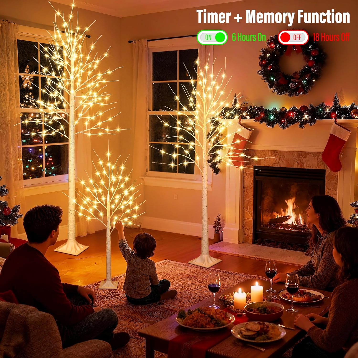 iBaycon 6FT Christmas Birch Tree Lights, Lighted Birch Tree LED Artificial Trees with 8 Modes Timer, Prelit Light Up Trees for Indoor and Outdoor Party Holiday Christmas Decorations