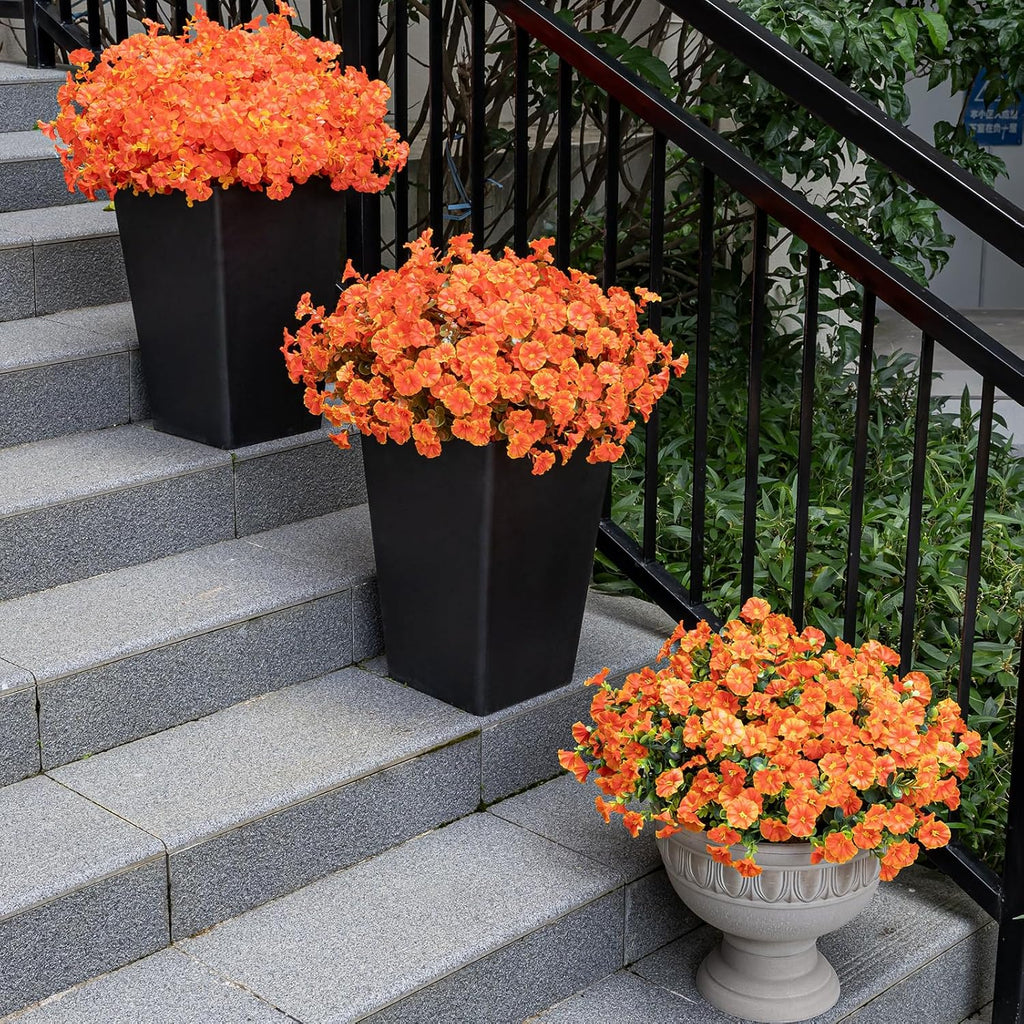 Artificial Fake Mums for Outdoor 16 Bundles Fall Orange Morning Glory for Halloween Decorations