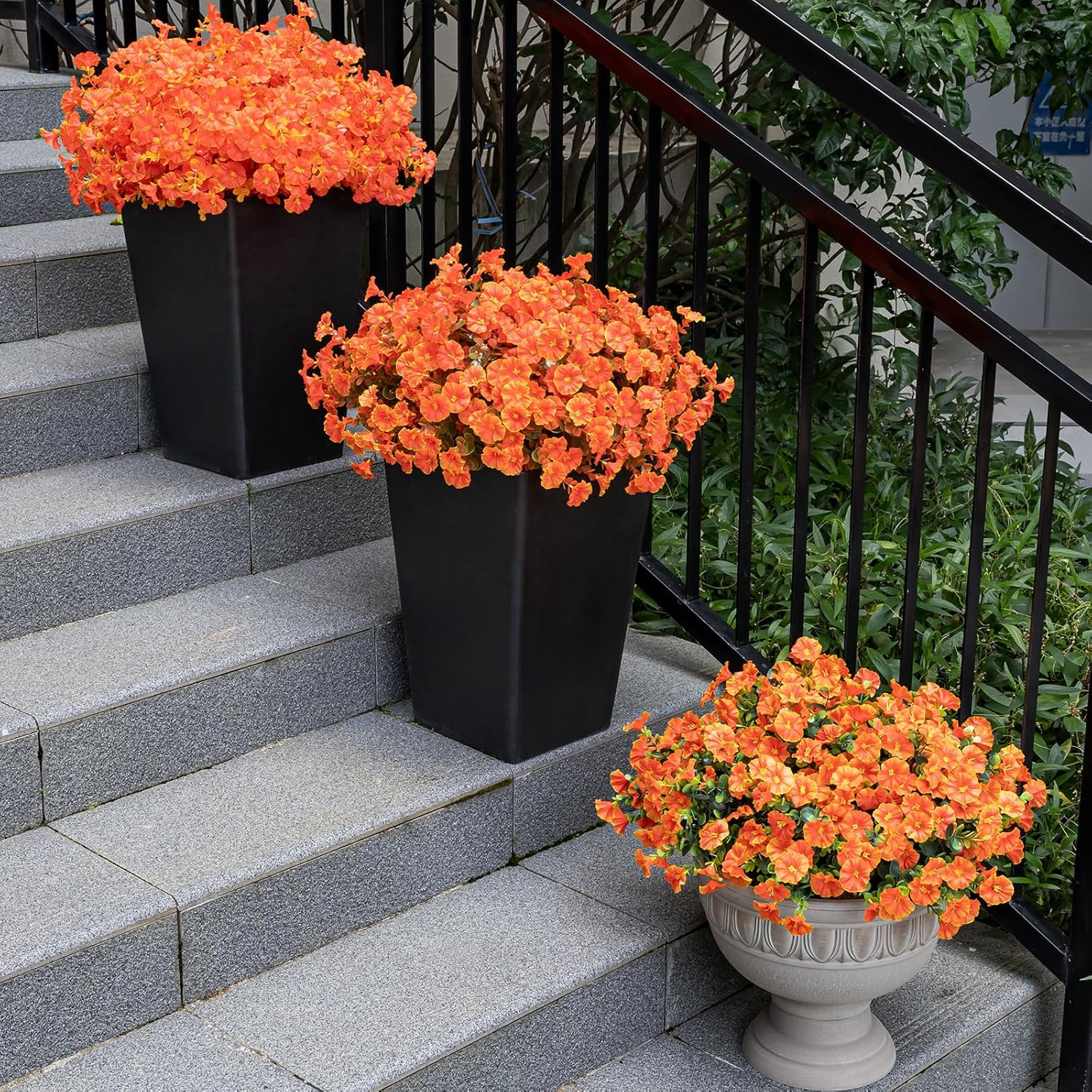 Artificial Fake Mums for Outdoor 16 Bundles Fall Orange Morning Glory for Halloween Decorations