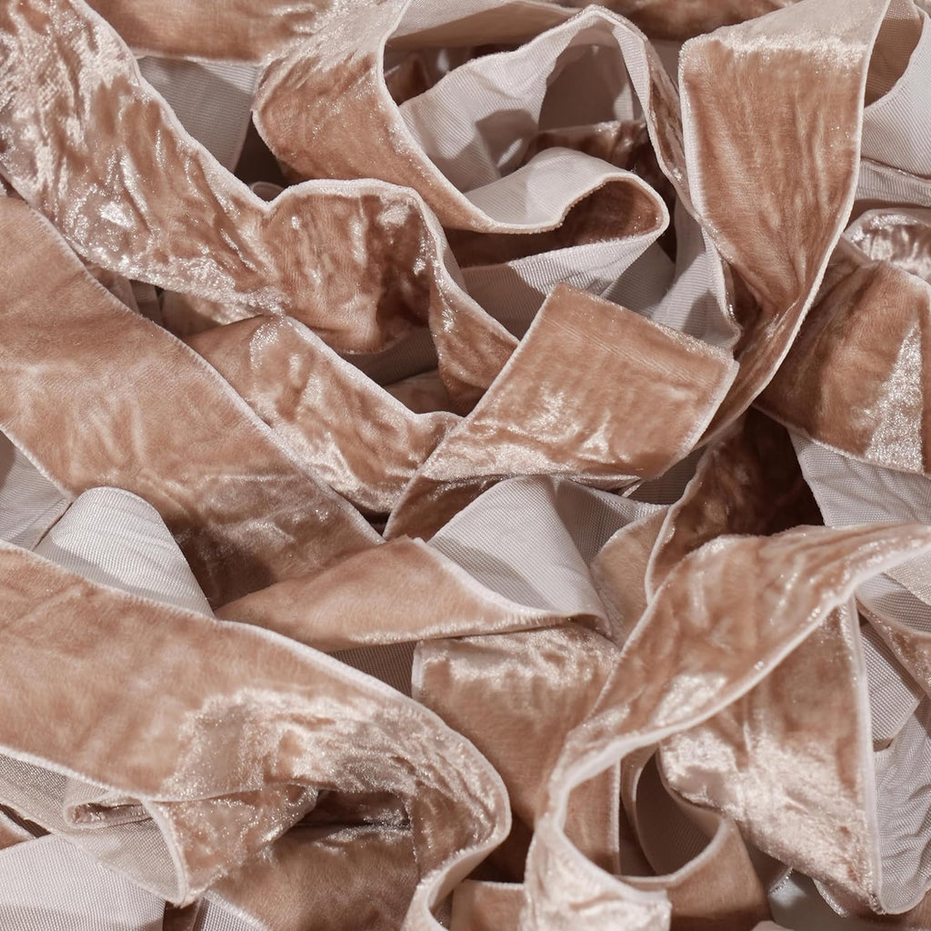 MAYREEL Taupe Crushed Velvet Ribbon 1 Inch Beige Vintage Ribbon for Flower Bouquets Wedding Invitations Crafts Gift Wrapping Party Favor Boxes 10 Yards