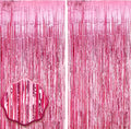 2 Pack Pink Tinsel Foil Fringe Curtains, Pink Party Decorations, Metallic Tinsel Party Streamers Backdrop for Birthday Baby Shower Graduation Wedding Bachelorette Party Decorations