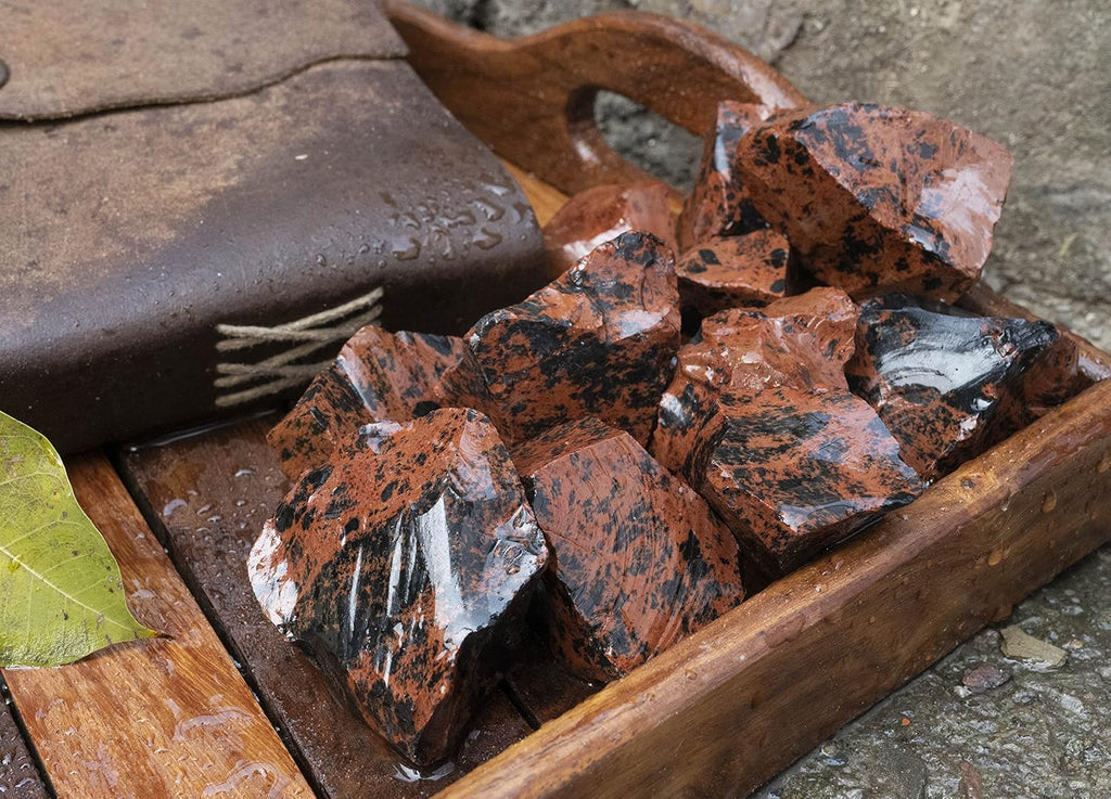 Crocon Mahogany obsidian Rough Bulk Natural Stone Raw Gemstone Tumbling Cabbing Polishing Gem Mining Energy Generator Chakra Balancing Reiki Healing Good Luck Home Office Decor Weight :-1Lb Approx