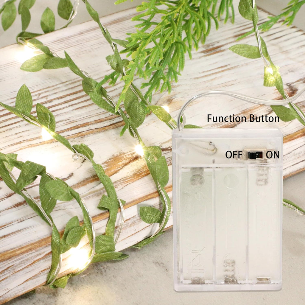 Green Leaves String Lights - 10FT 30LEDs Tiny Artificial Ivy Leaf Vine Battery Operated Fairy Decorative Warm White Light for Indoor Home Garden Wall Party Wedding Holiday Decor