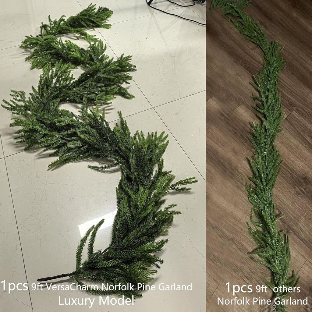 18FT Extra Full Christmas Garland Real Touch Norfolk Pine Garland Christmas Decorations Realistic Greenery Garlands for Stairs, Doorframe, Railing,Mantle, Table,Fireplace Indoor Outdoor Holiday Decor