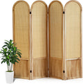 Room Divider 4 Panel, Folding Privacy Screen, Foldable Wood Divider Room Dec, Rattan Room Divider, Portable Partition Screen, Wall Divider for Room Separation Bedroom Home Office (Natural)