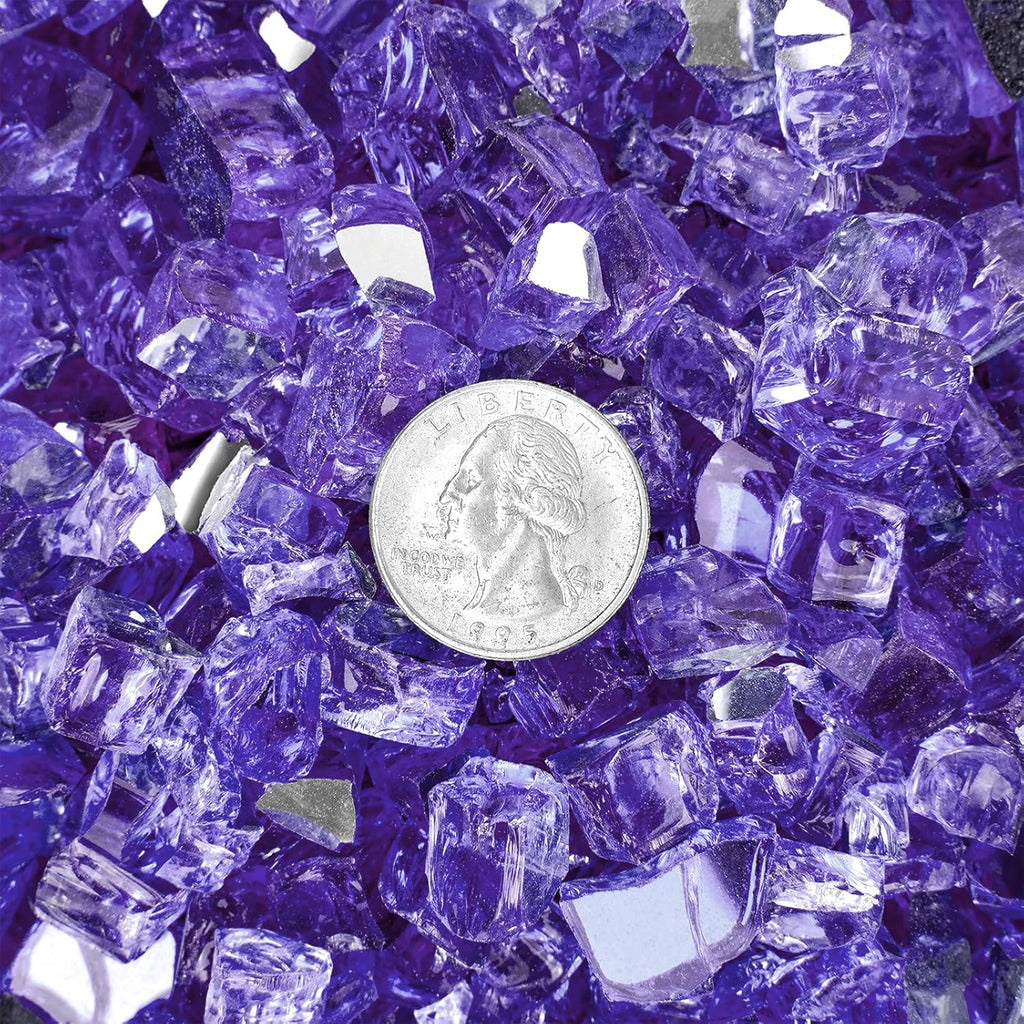 onlyfire 10 Pounds Fire Glass for Propane Fire Pit, 1/2 Inch Reflective Firepit Glass Rocks for Gas Fireplace and Fire Pit Table, Purple