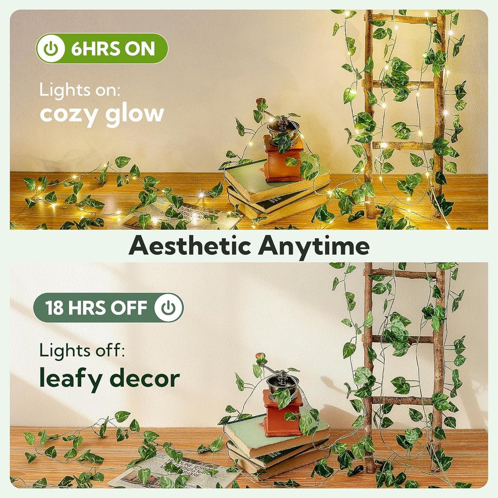 HEYFUNi Vines with Lights, 23 Ft 73 Led Faux Pothos Vines with Fairy Lights USB/Battery Operated, Leaf String Lights for Bedroom, Wall, Balcony, Wedding Decor, Warm White