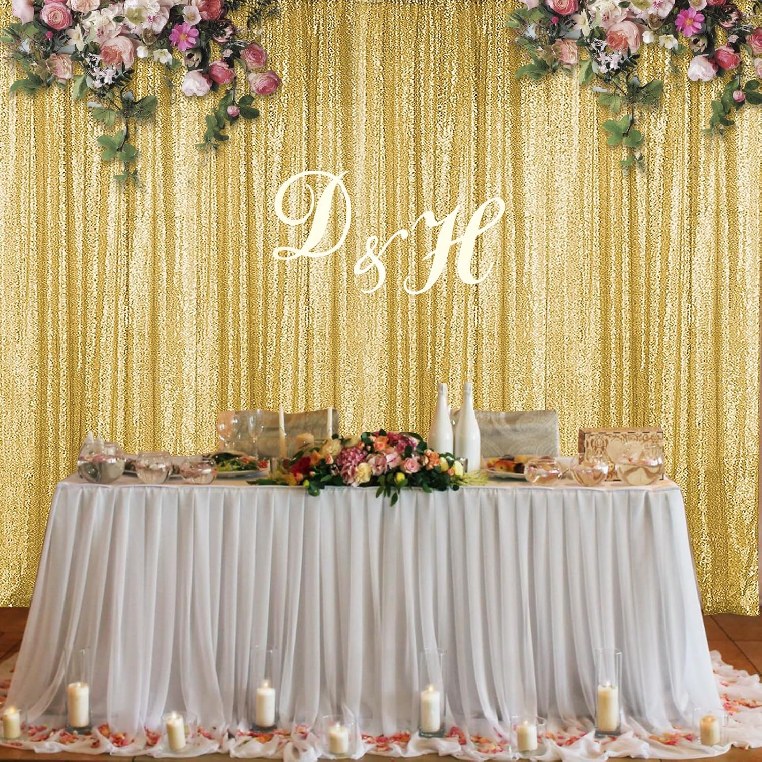 Sugargirl Gold Sequin Backdrop Curtain 2 Panels 2FTx8FT Glitter Gold Background Drapes Sparkle Photography Backdrop for Party Wedding Birthday Wall Decoration