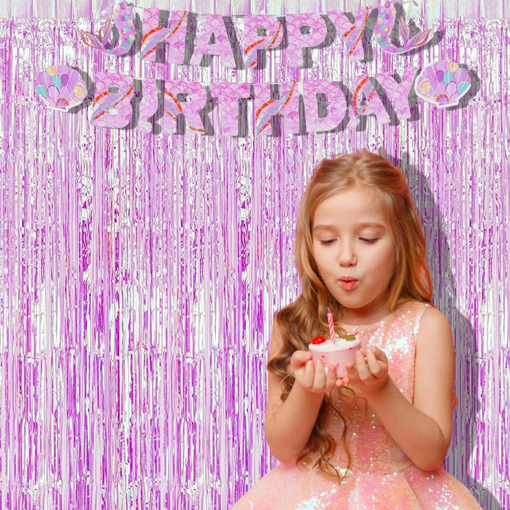BRAVESHINE Iridescent Purple Foil Curtain - 2 Pack 3.2x6.5ft Holographic Party Streamers Tinsel Backdrop for Girl/Birthday/Valentine’s/Bachelorette/Engagement/Mermaid/Butterfly/Bridal Shower Decor