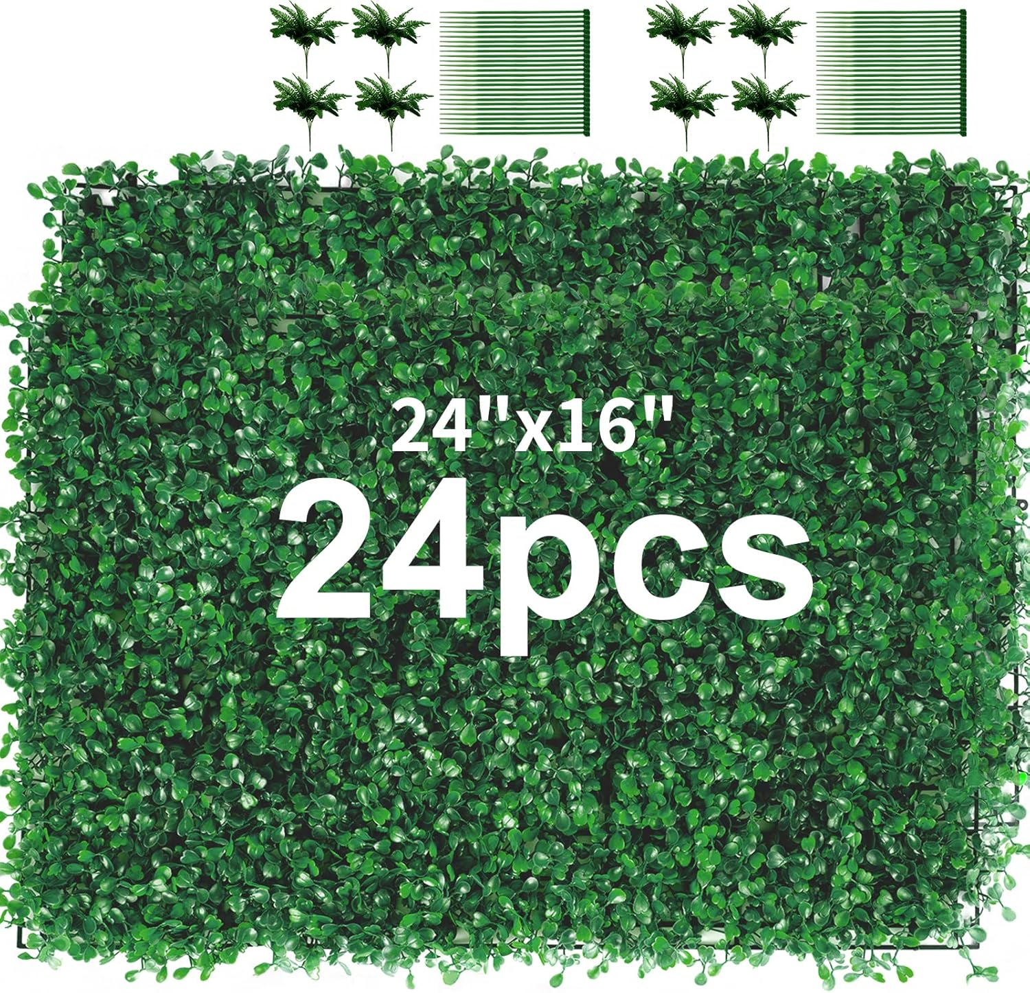 24 Pieces 24"x 16" Artificial Boxwood Panel, Grass Wall Panel, Boxwood Hedge Wall Panels UV Protected Suitable for Artificial Green Wall Decor, Fence Garden Wedding Backyard Decor