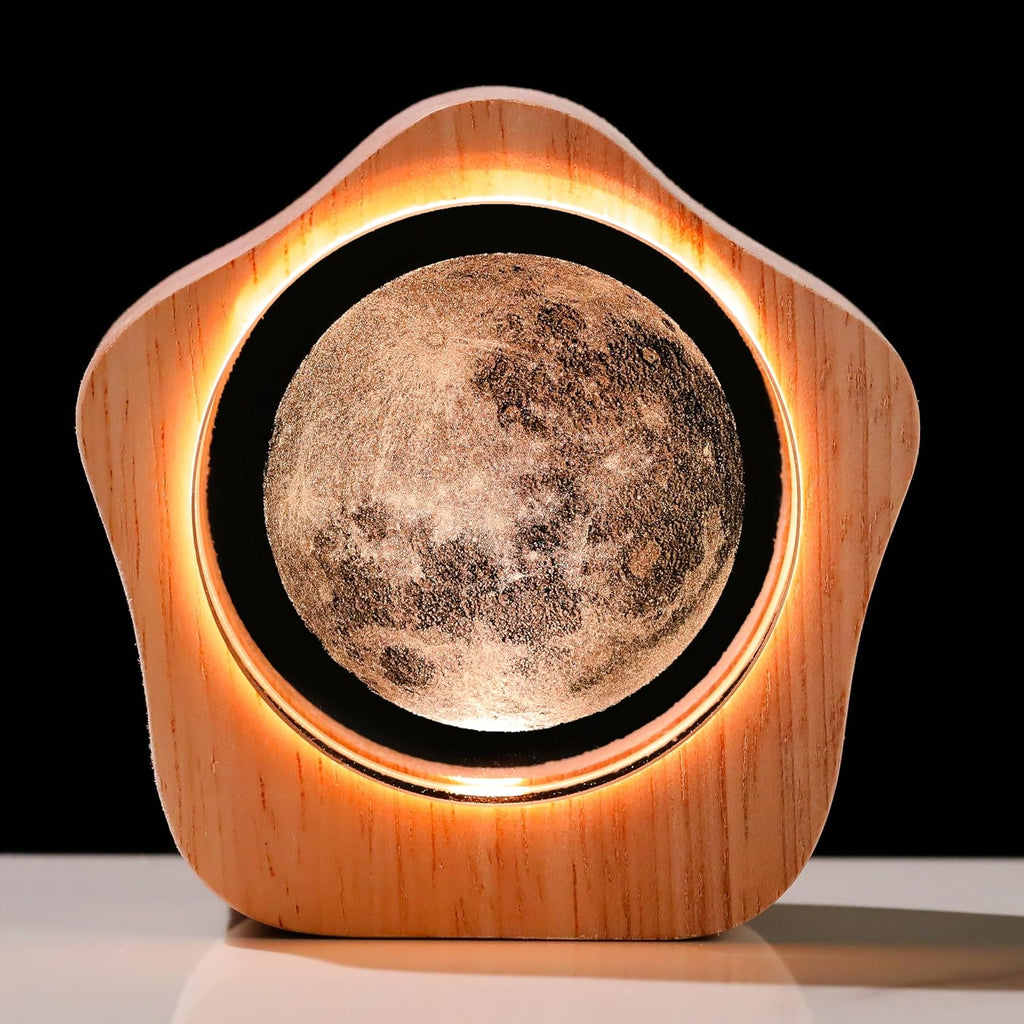 3D Moon Crystal Ball with LED Colorful Lighting Touch Base, Moon Decor Science Astronomy Gifts God Bless The World Easter Religious Space Gifts Decor