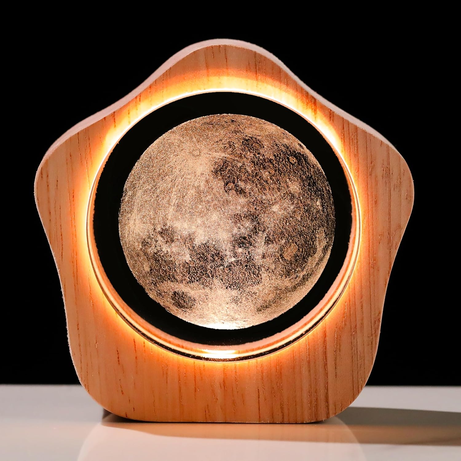 3D Moon Crystal Ball with LED Colorful Lighting Touch Base, Moon Decor Science Astronomy Gifts God Bless The World Easter Religious Space Gifts Decor