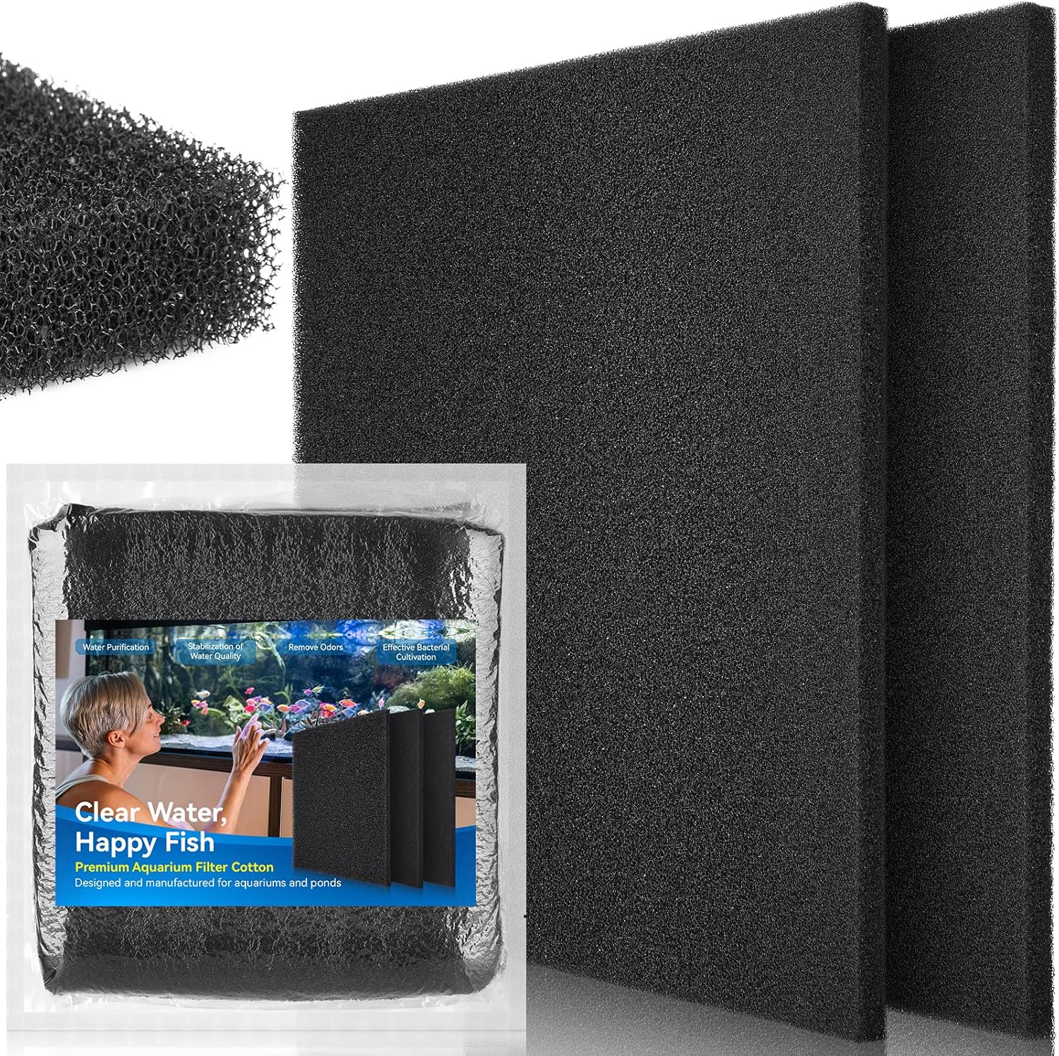 Borlech Aquarium Filter Sponge Pad, Filter Media Foam Sponges, Filter Accessories for Fish Tanks and Ponds (18.5"x18.5"x0.8", 35PPI, 2 Pack)