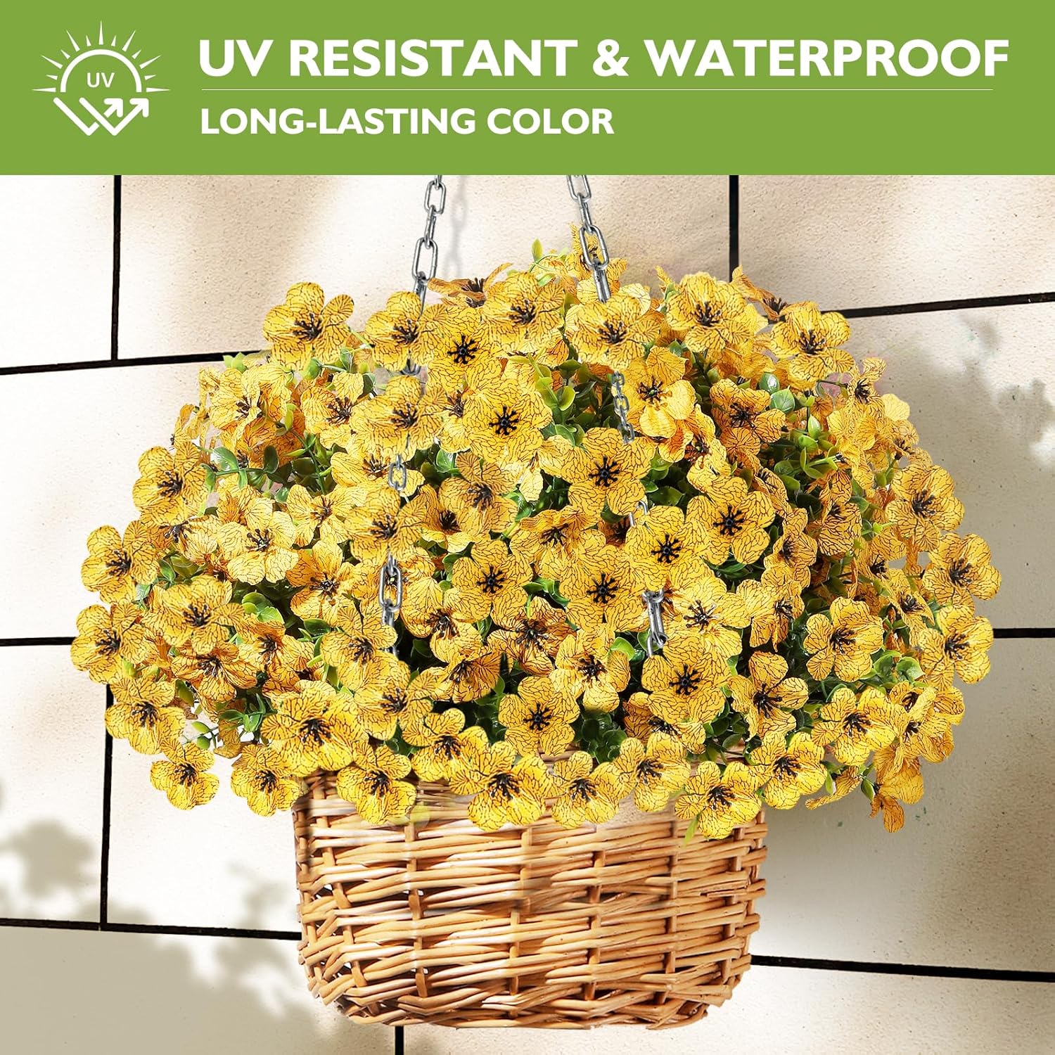14 Bundles Artificial Flowers UV Resistant for Patio Outdoors Fake Faux Silk Plants Realistic Plastic Flowers Indoors Porch Window Home Decoration (14, Yellow)