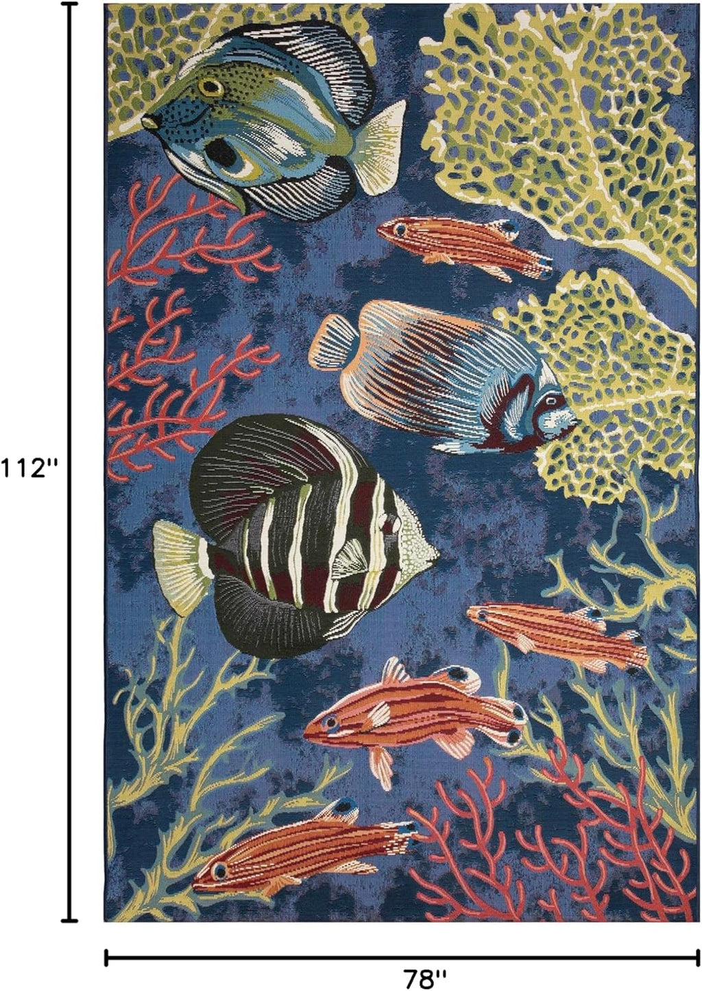 Liora Manne Marina Indoor/Outdoor Power Loomed Synthetic Blend Low Profile Area Rug - Transitional Graphic Coastal Animal Colorful (Fish Navy) (6'6" x 9'4")