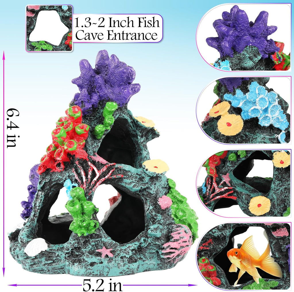 MyLifeUNIT Fish Tank Decorations, 7 Pieces Aquarium Plants Set with Coral Reef Decoration Mountain Cave Ornament for Betta, Goldfish, Shrimp to Breed, Play and Rest (Purple)