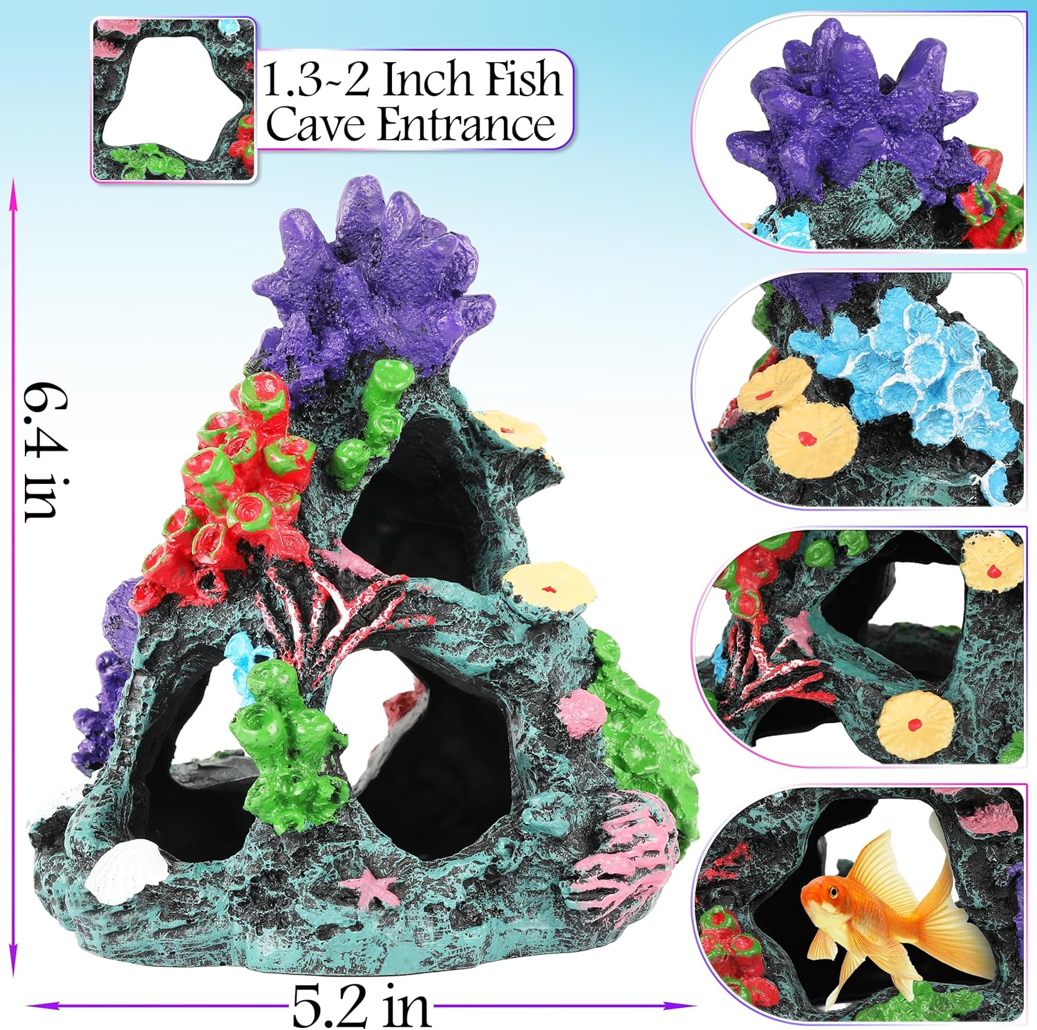 MyLifeUNIT Fish Tank Decorations, 7 Pieces Aquarium Plants Set with Coral Reef Decoration Mountain Cave Ornament for Betta, Goldfish, Shrimp to Breed, Play and Rest (Purple)