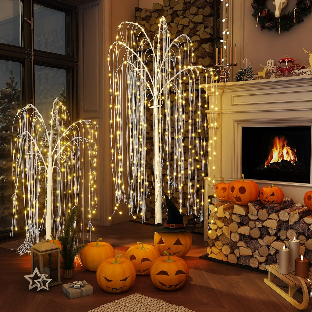 Lamerge 3pcs Lighted Willow Tree Decorations,4FT+5FT+6FT Colorful Birch Tree RGB LED Trees with Remote,Weeping Willow Tree Indoor/Outdoor Lighted Christmas Tree Decorations for Yard