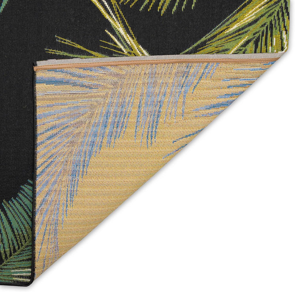 Liora Manne Marina Indoor/Outdoor Power Loomed Synthetic Blend Low Profile Area Rug - Transitional Border Botanical Beach Colorful (Palm Border Black) (7'10" x 9'10")