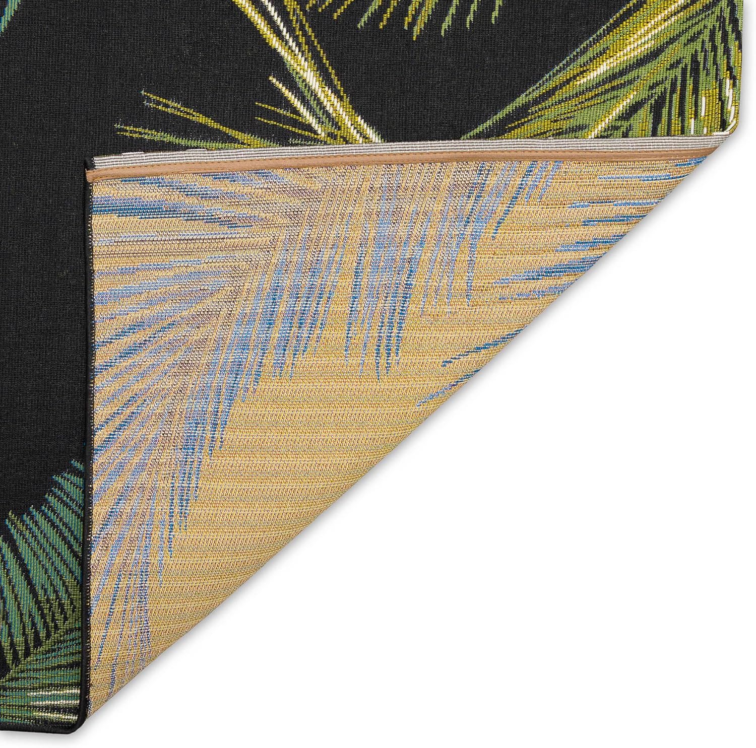 Liora Manne Marina Indoor/Outdoor Power Loomed Synthetic Blend Low Profile Area Rug - Transitional Border Botanical Beach Colorful (Palm Border Black) (8'10" x 11'9")