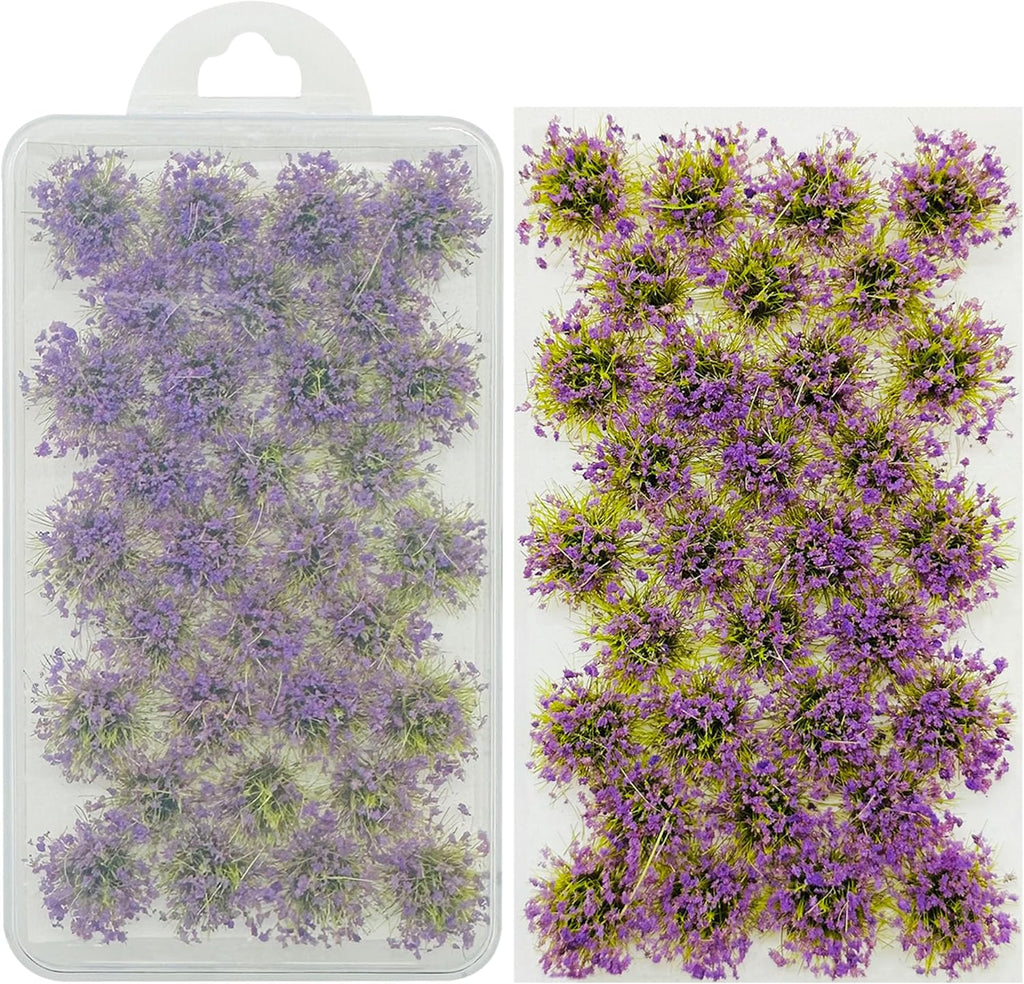 Woohome Static Grass Tuft Model Grass Tufts, 32 PCS Railway Artificial Grass Purple Bushy Tuft Flower Cluster Vegetation Groups for DIY Architecture Building Model Train Landscape Railroad Scenery