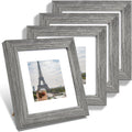 6x6 Picture Frame Set of 4, Made of Glass and Grey Wooden Frame - Display Picture 4x4 with Mat or 6 x 6 Without Mat, 6x6 Photo for Wall or Tabletop