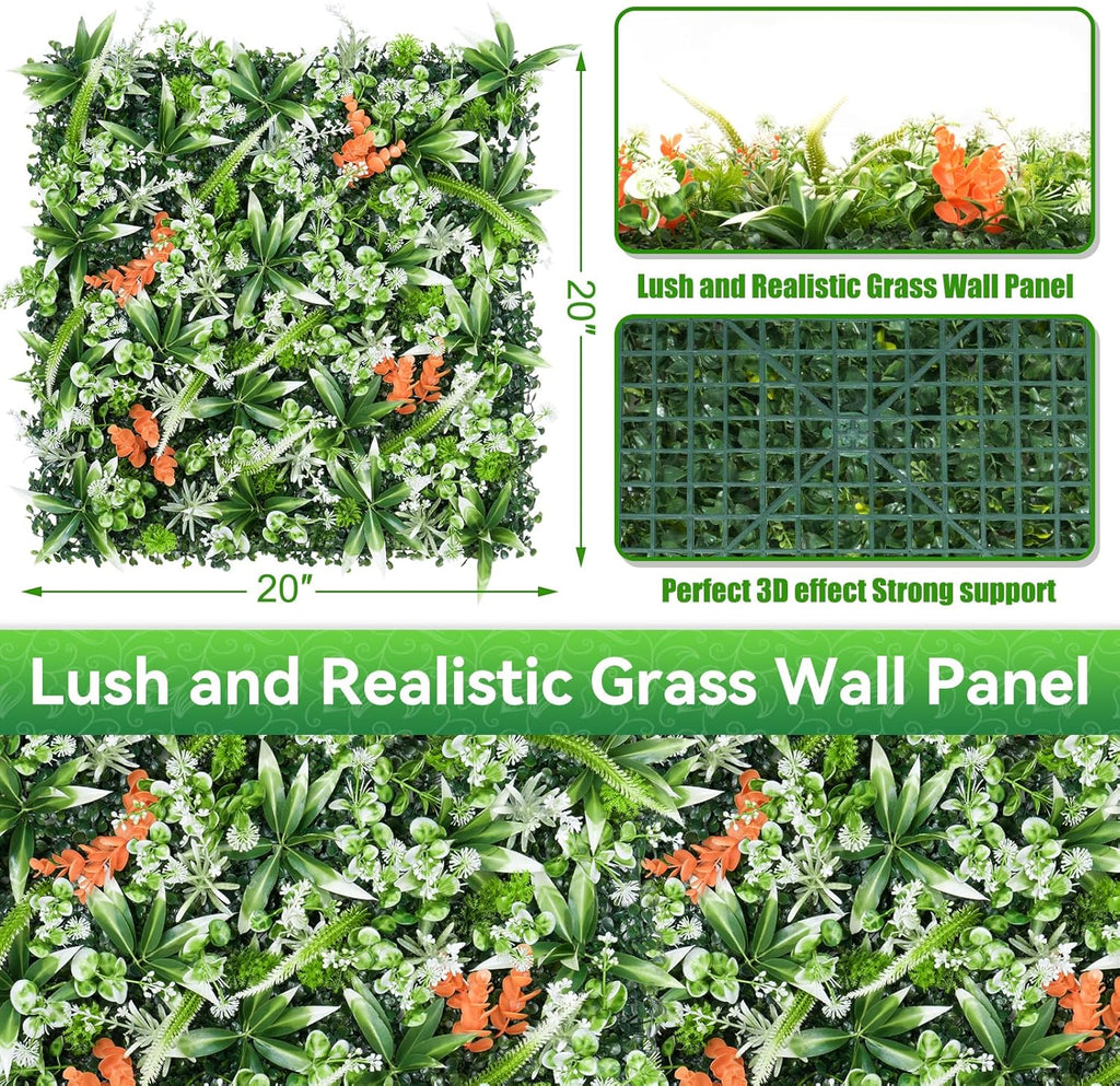 Greenery Wall Panels, 20"x20" 8PCS UV Protected Fake Grass Backdrop Privacy Fence Screen, Artificial Hedges for Outdoors Indoors Green Decor