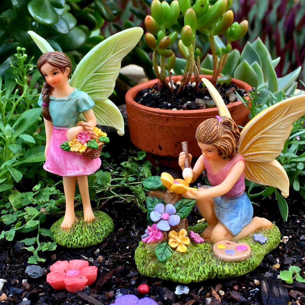 PRETMANNS Fairies for Fairy Garden - Colorful Accessories for an Indoor or Outdoor Miniature Garden - an Adorable Figurine Kit - 2 Pieces