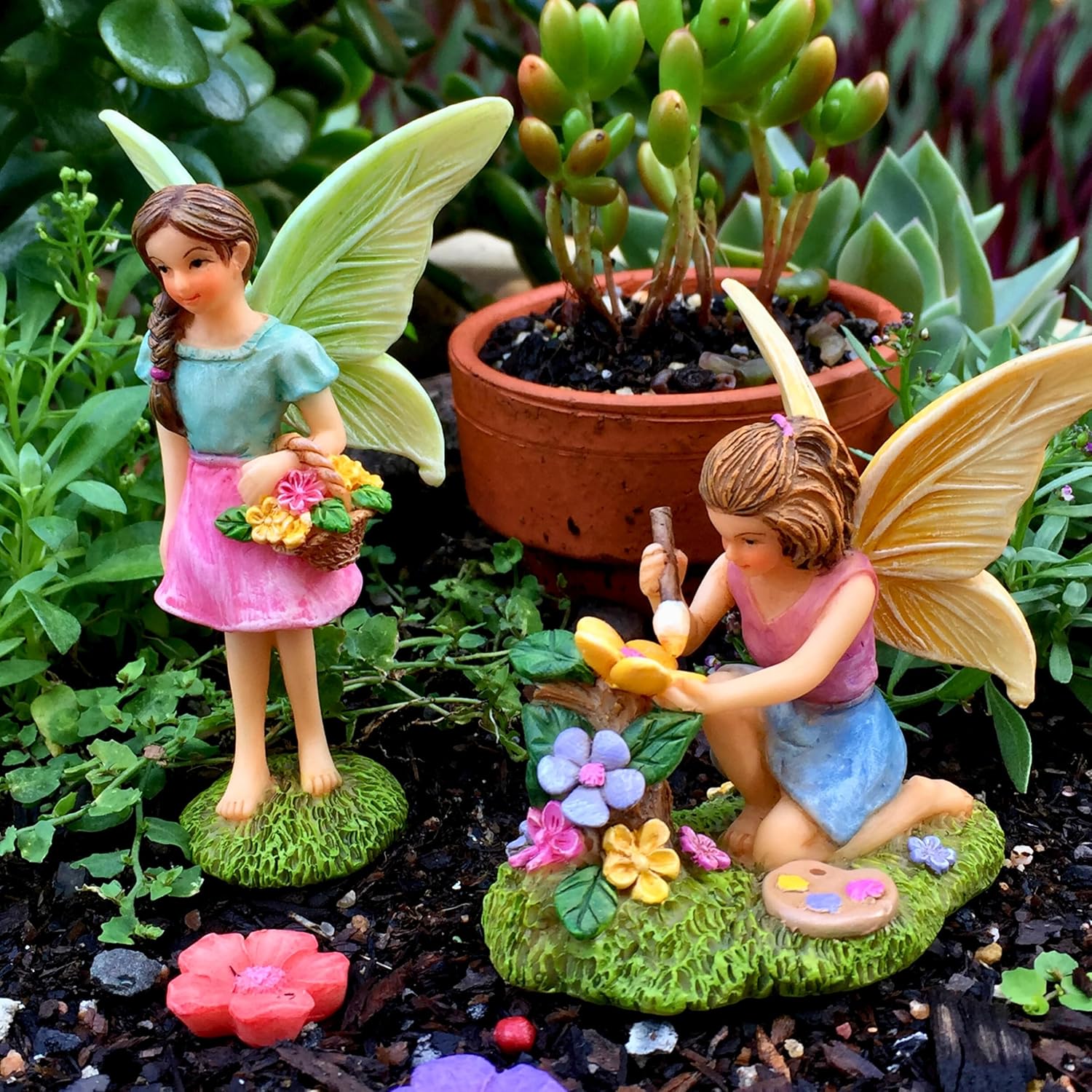 PRETMANNS Fairies for Fairy Garden - Colorful Accessories for an Indoor or Outdoor Miniature Garden - an Adorable Figurine Kit - 2 Pieces