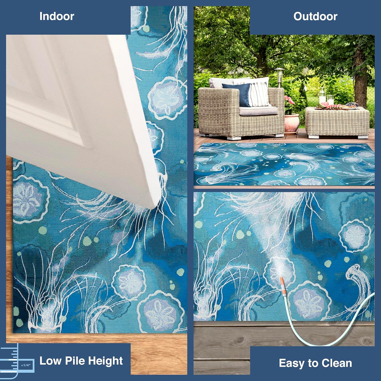 Liora Manne Marina Indoor/Outdoor Power Loomed Synthetic Blend Low Profile Area Rug - Contemporary Graphic Coastal Beach Colorful (Jelly Fish Bloom) (7'10" x 9'10")
