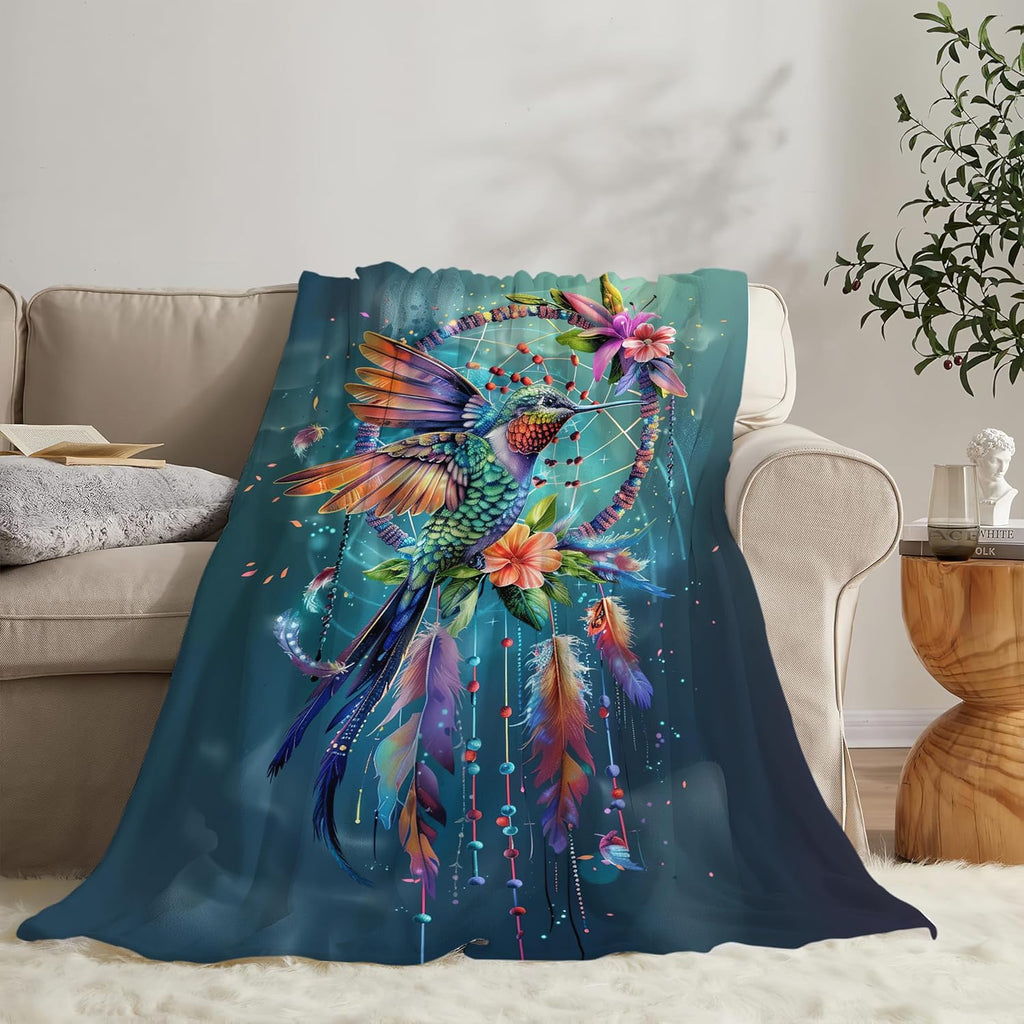Hummingbird Throw Blanket Hummingbird Bird Stuff Gifts for Kids Girls Boys Adults Women Man Soft Cozy Warm Plush Fluffy Fuzzy Fleece Blanket Decor 60''X80''