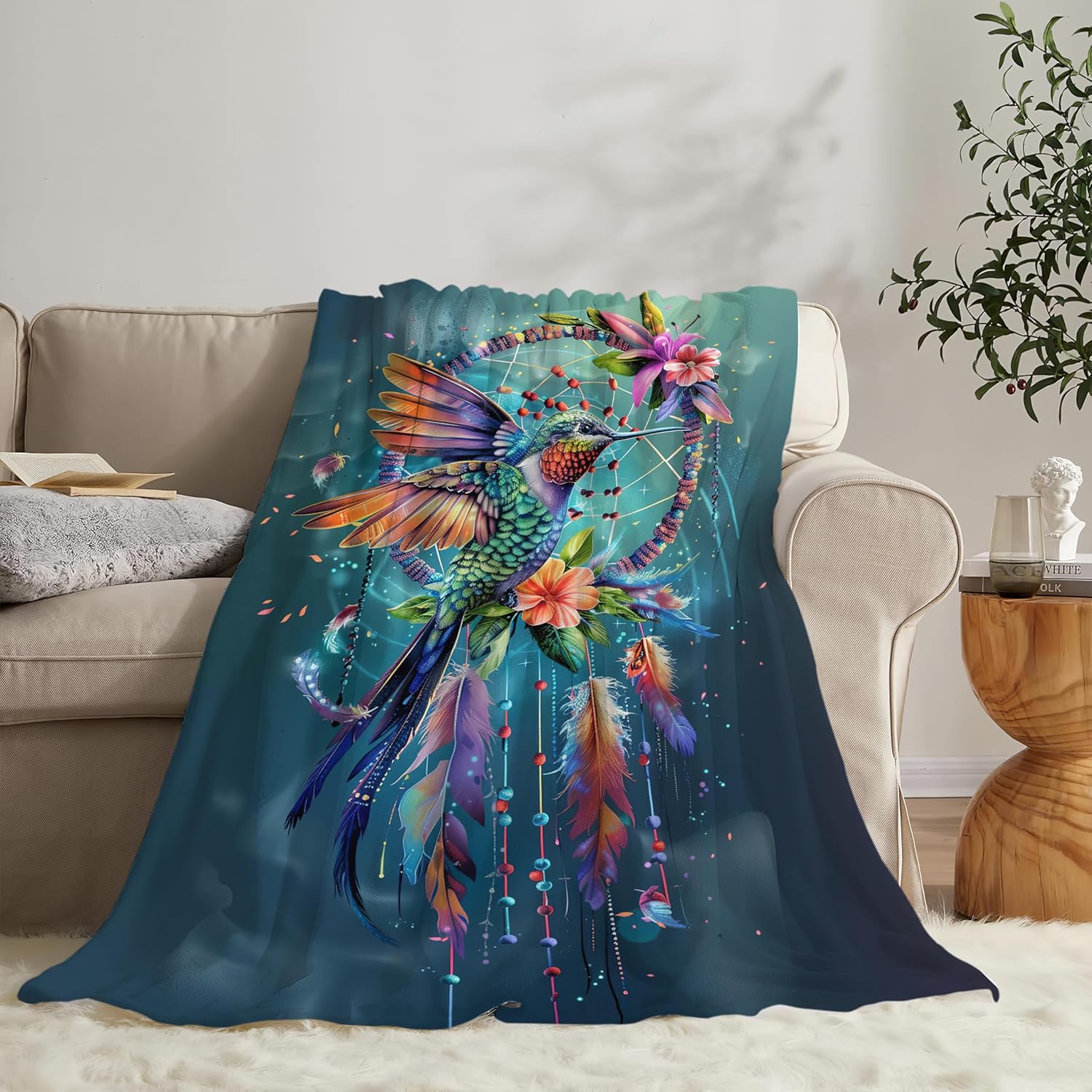 Hummingbird Throw Blanket Hummingbird Bird Stuff Gifts for Kids Girls Boys Adults Women Man Soft Cozy Warm Plush Fluffy Fuzzy Fleece Blanket Decor 60''X80''
