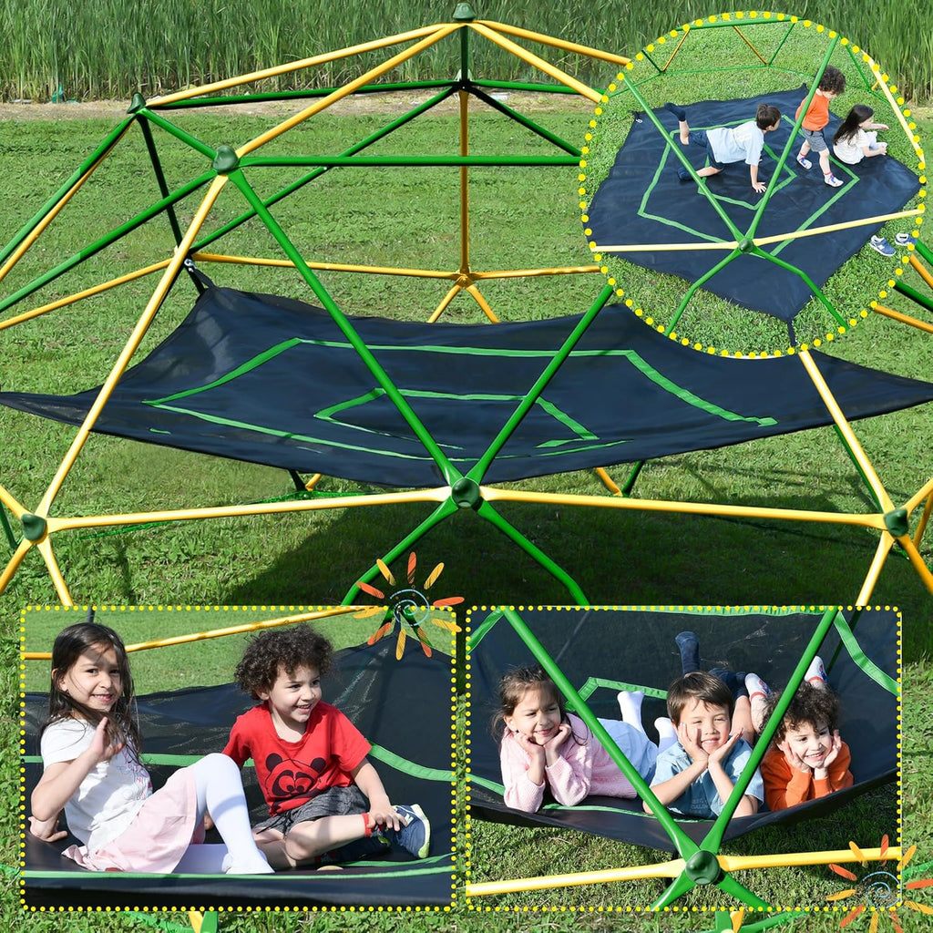 12 FT Climbing Dome for Kids 3-10, Outdoor Play Equipment Supporting 1000 lbs, Anti-Rust Jungle Gym, Easy Assembly Geometric Dome Climber Play Center (Green & Yellow)