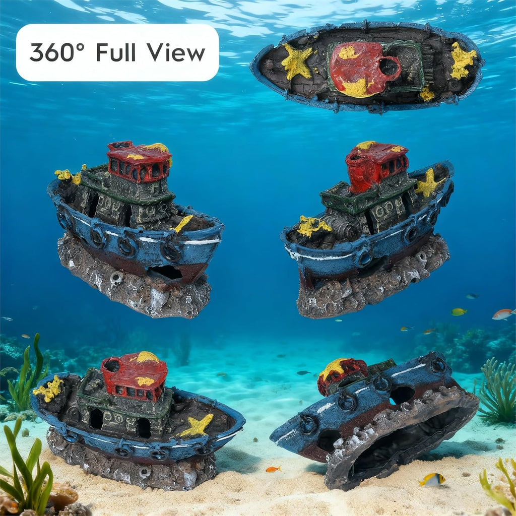 Resin Sunken Ship Aquarium Decor, Fish Tank Hideout, Shipwreck Ornament for Fish