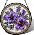 Stained Glass Window Hanging, Purple Flowers Romantic Suncatcher for Doors Home Sun Catchers Decoration and Christmas, Mother's Day Birthday Gifts for Women, Men, and Mom 14.9x14.9 in