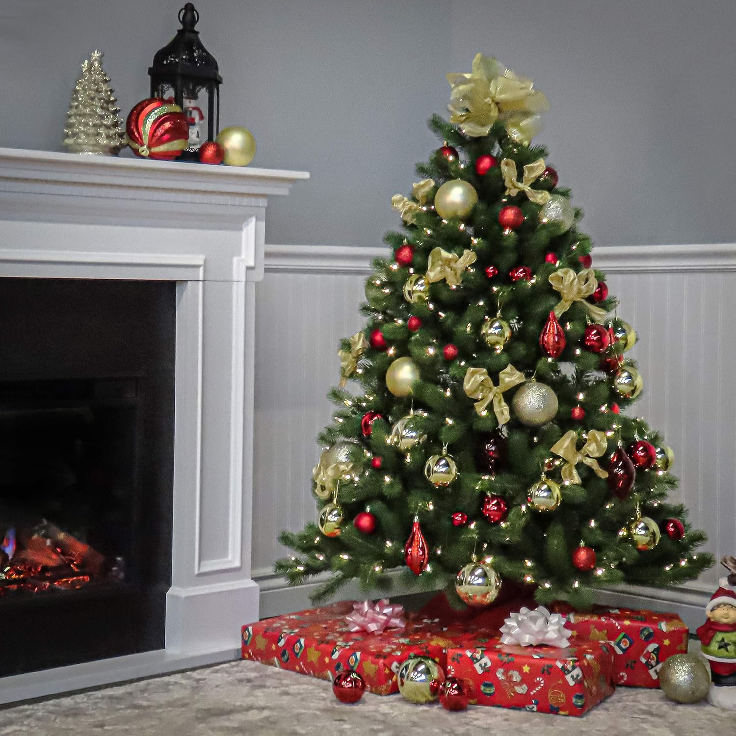 National Tree Company 4.5 ft Pre-Lit Downswept Douglas Fir Artificial Christmas Tree, 450 Clear Lights, 525 Tips, Includes Stand, Green