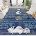 Nautical Living Room Rug, 5x7ft, Ocean Theme Conch Shell Seahorse Indoor Rugs, Beach Waterweed Kitchen Decor Mats, Durable Shed Resistant Cozy Easy Clean Carpet for Bedroom Family