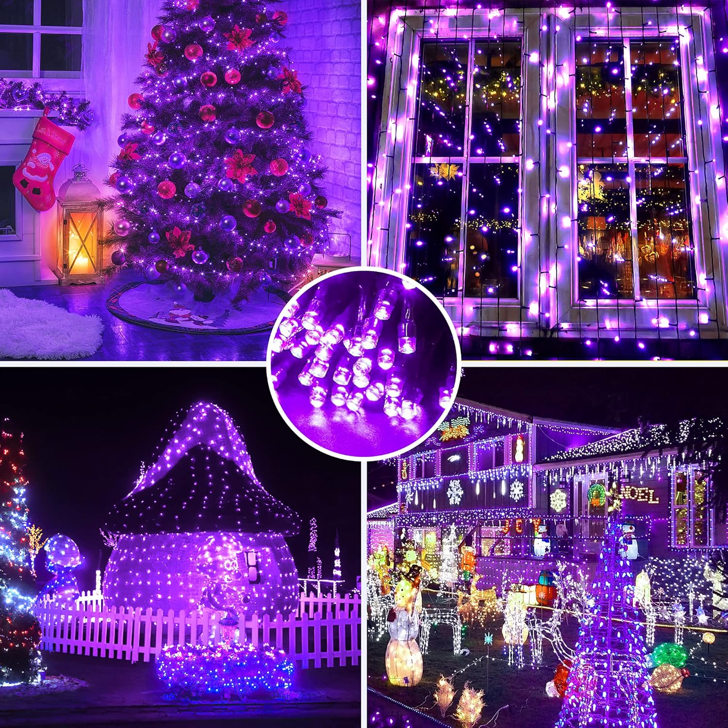 AmyHomie Purple Christmas Lights, 108Ft 300LED Halloween String Lights, 8 Modes Waterproof Fairy Lights for Outdoor & Indoor Home Patio Garden Party Wedding Decor