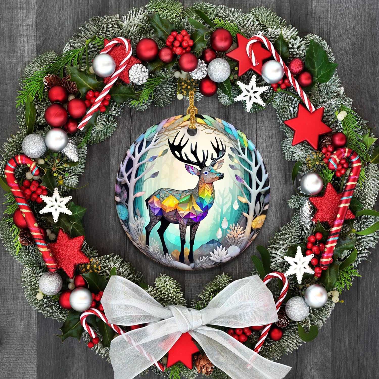 Touber Stained Ceramic Elk Ornament - Elk Christmas Ornaments - Christmas Tree Ornaments - Christmas Decorations - Elk Decor for Office, Room, Home - Holiday Present Ideas