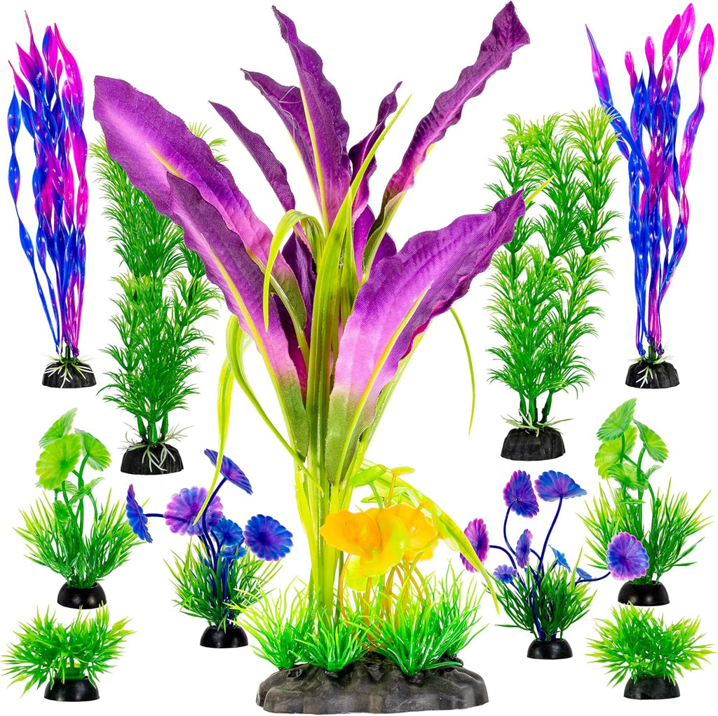 UNEAK Aquarium Plastic Plant Fish Tank XXL Decorations Medium/Large Resin Artificial Plants Flower Ornament Beta Goldfish Decoration Ornaments Freshwater & Saltwater Décor (Mix)