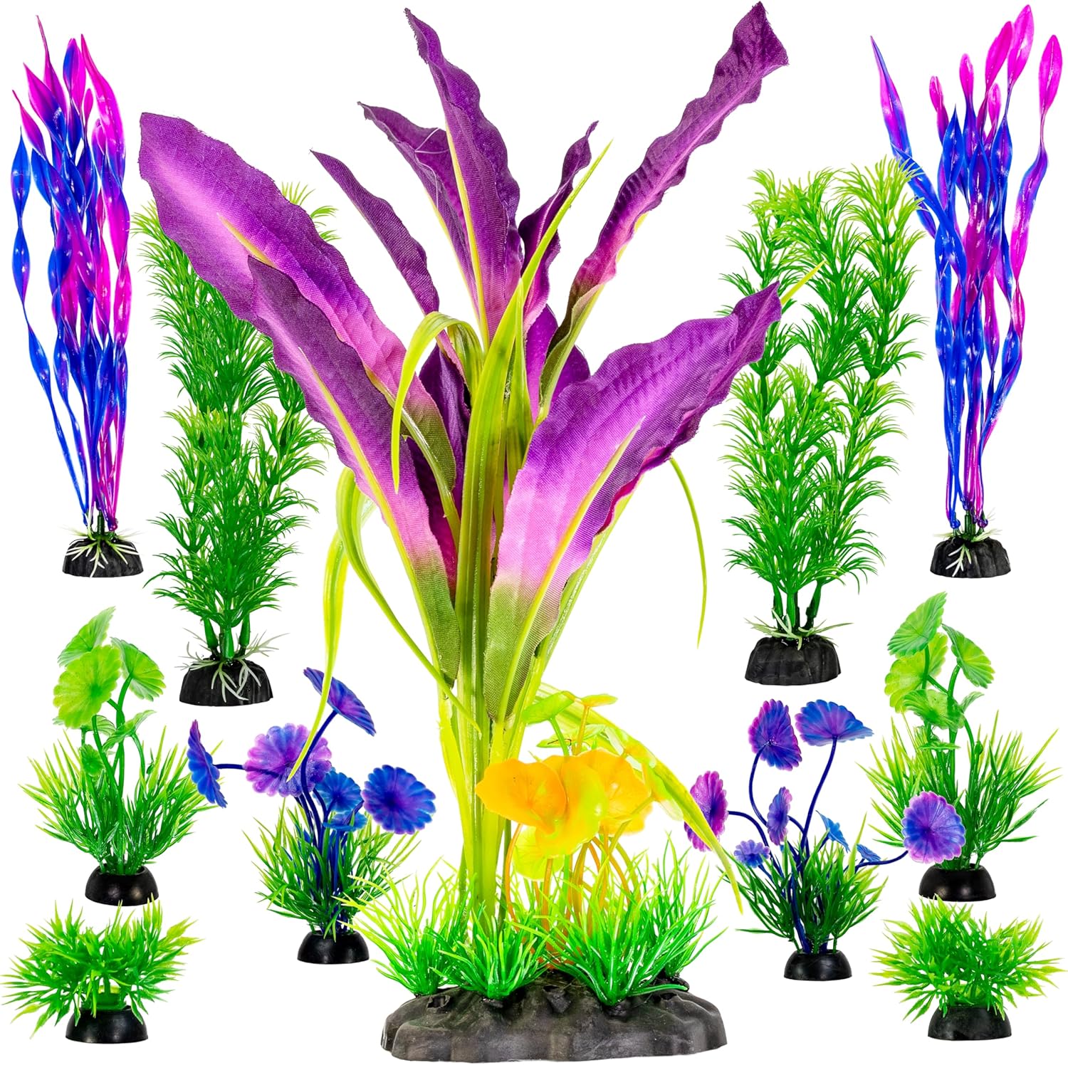 UNEAK Aquarium Plastic Plant Fish Tank XXL Decorations Medium/Large Resin Artificial Plants Flower Ornament Beta Goldfish Decoration Ornaments Freshwater & Saltwater Décor (Mix)