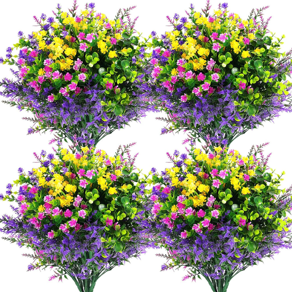 Hananona 12 Pcs Artificial Flowers Outdoor, Faux Artificial Plants UV Resistant Plastic Flower Bulk for Hanging Planter Porch Window Home Wedding Fall Summer Decor (12, Multiple Color)