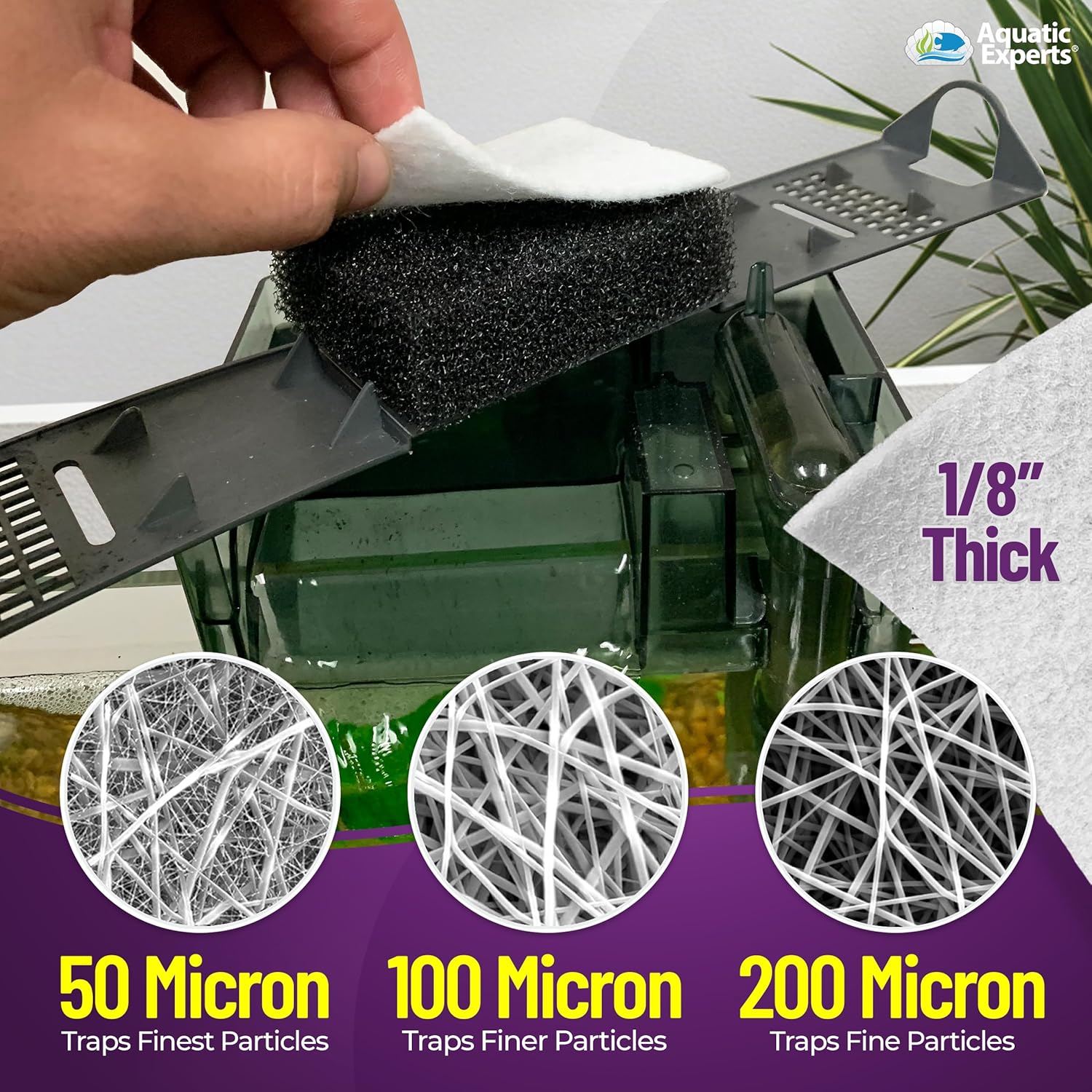Aquatic Experts Aquarium Polishing Filter Pad, Water Polishing Pad for Aquarium Filters, Filter Floss for Fish Tank Filters, (200 Micron, 24" x 36" - 1 Pack)